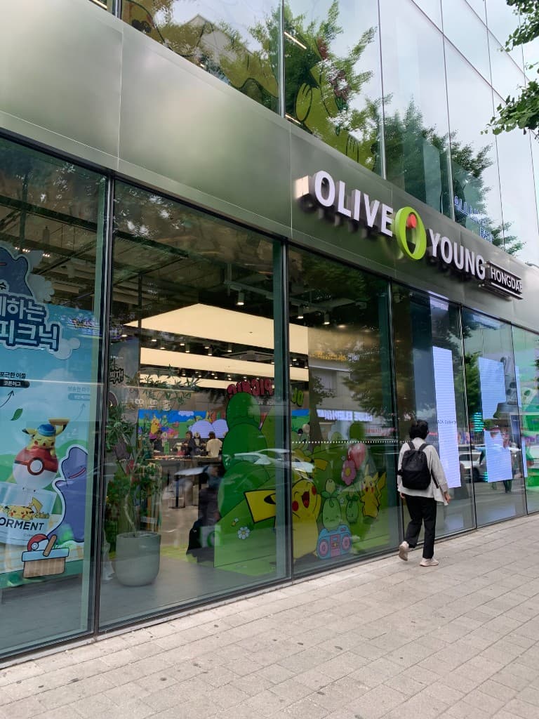 Olive Young Hongdae Town exterior near Hongik University Station Exit 8