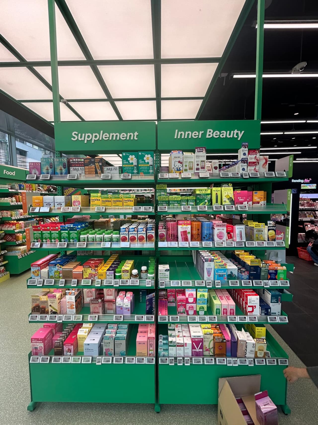 Inner beauty and supplement shelf inside Olive Young Hongdae
