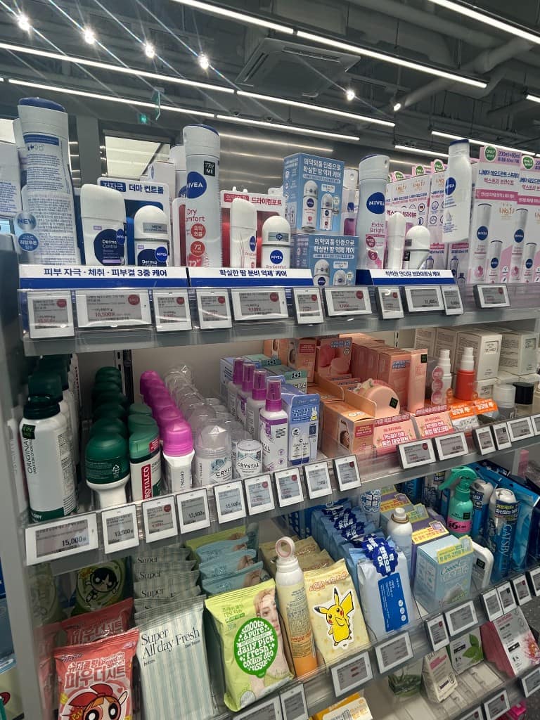 Body cooling and deodorant shelf inside Olive Young Hongdae Town