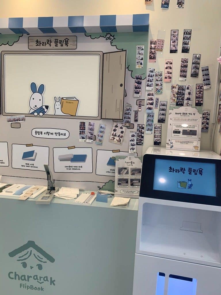 Chararak Flipbook station inside a Hongdae photo booth space